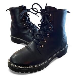 MIA Winter Combat Boots Girls 4M Black Faux Leather Lace Up Lined